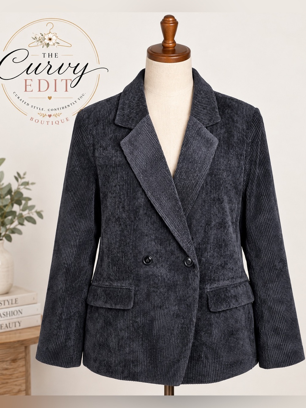 Marled Black Corduroy Double Breasted Blazer Jacket Size Large Elevated Casual